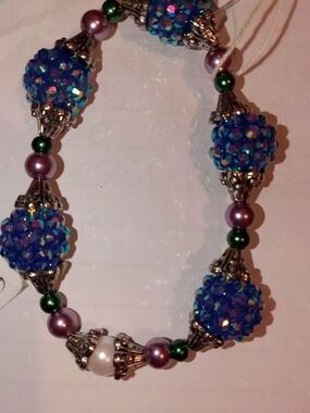 Handcrafted Blue Crystal and Pearl Beaded Bracelet